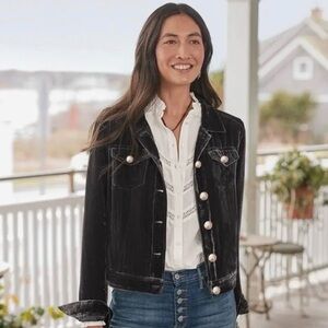 NWT Medium Short Black Velvet Jacket Viscose Spandex Loose Lapel Sleeve